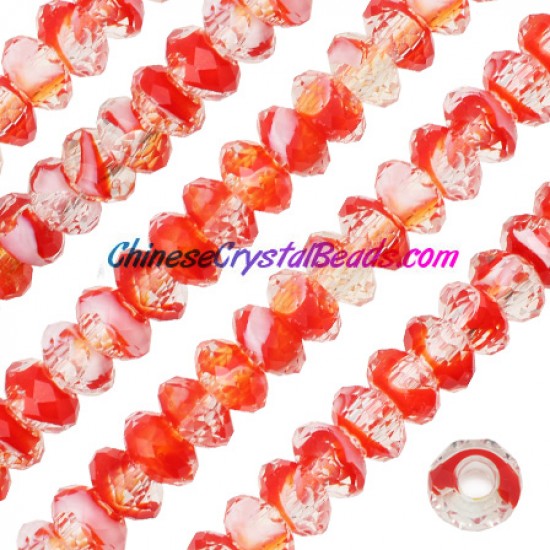 Crystal European Beads, crystal/red , 8x14mm, 5mm big hole,12 beads