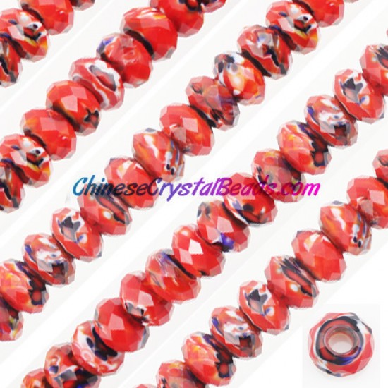 Crystal European Beads, Millefiori Crystal Beads, red mixed , 8x14mm, 5mm big hole,12 beads